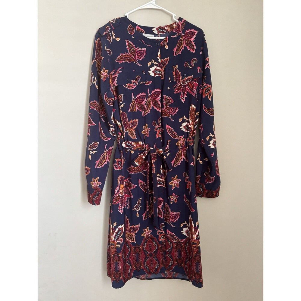 Liz Claiborne Shirt Dress Belted Paisley Womens XLarge Long Sleeve‎